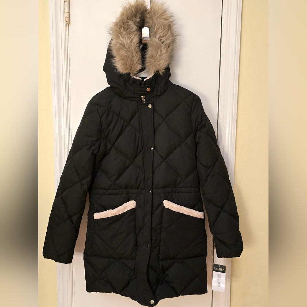 NWT Ralph Lauren Women's Feather Down Quilted Jacket, Black, Size M